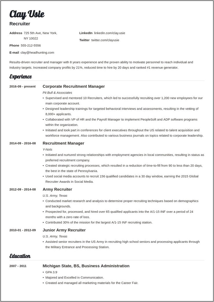 Professional Resume Examples For Recruiting