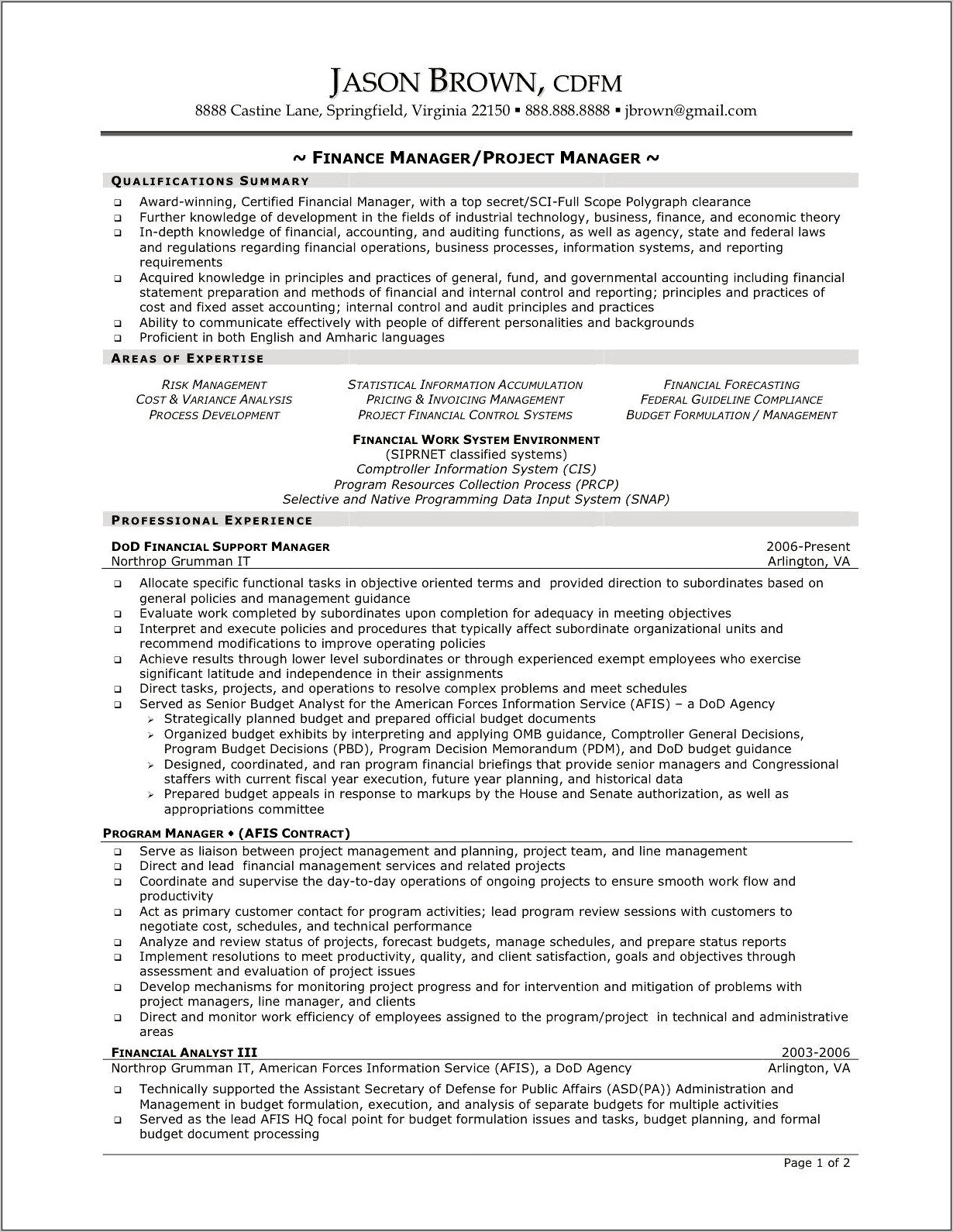 Program Analyst Federal Job Resume