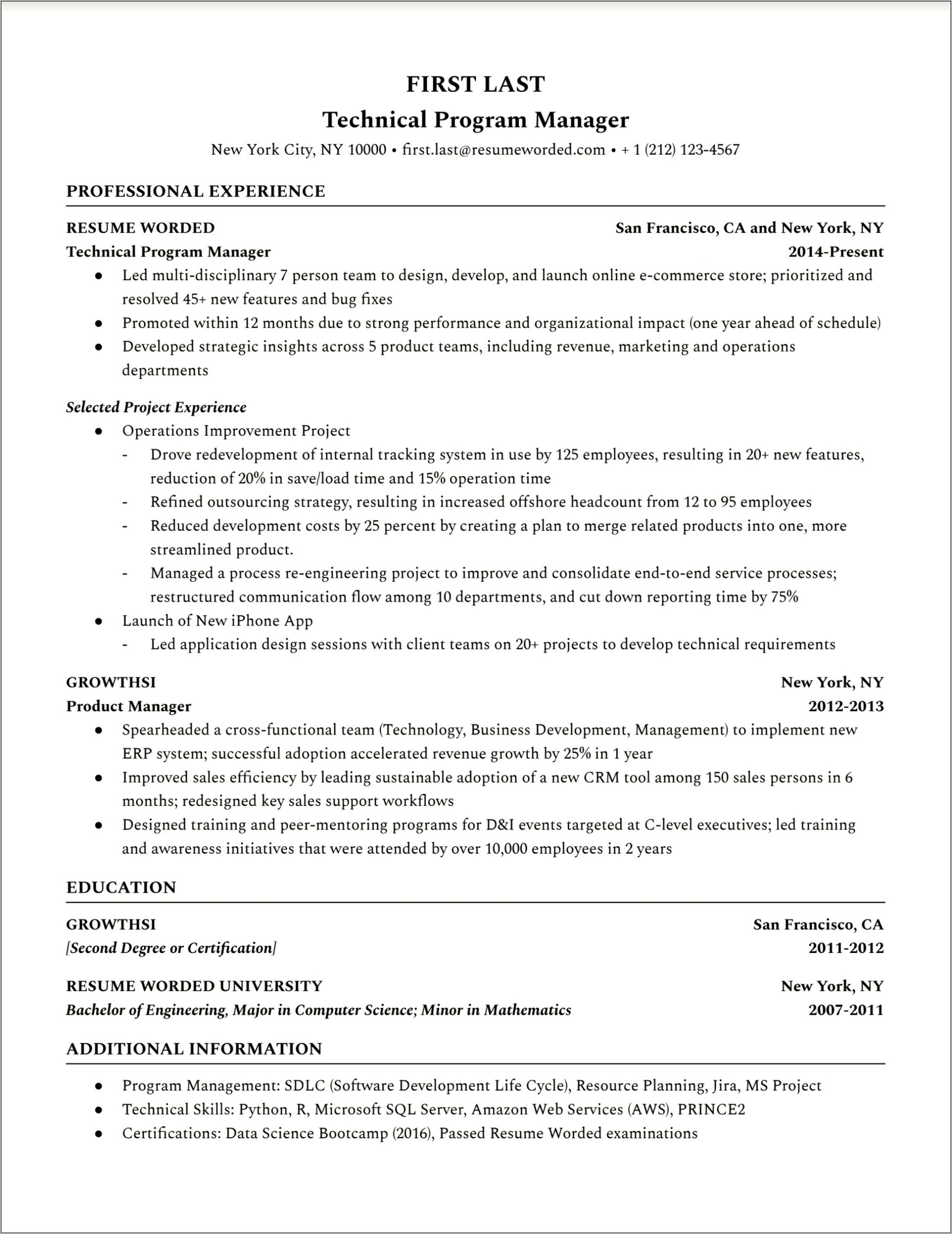 Program Manager Description For Resume