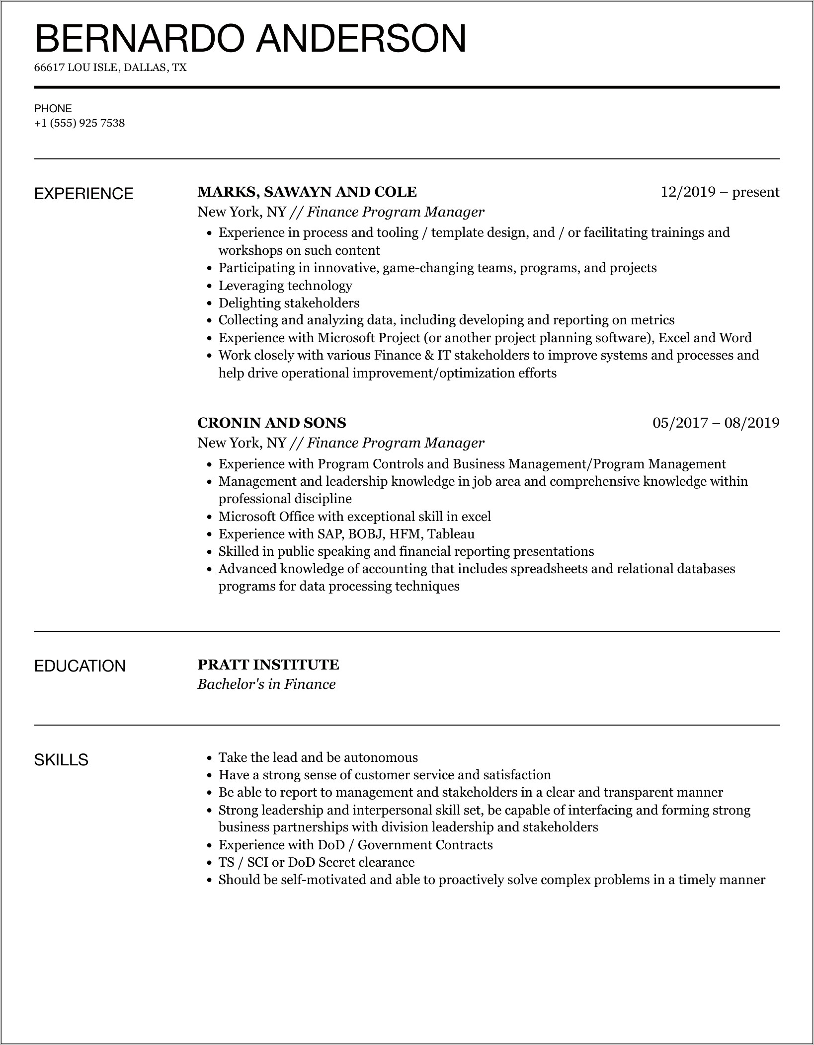 Program Manager Resume Examples 2017