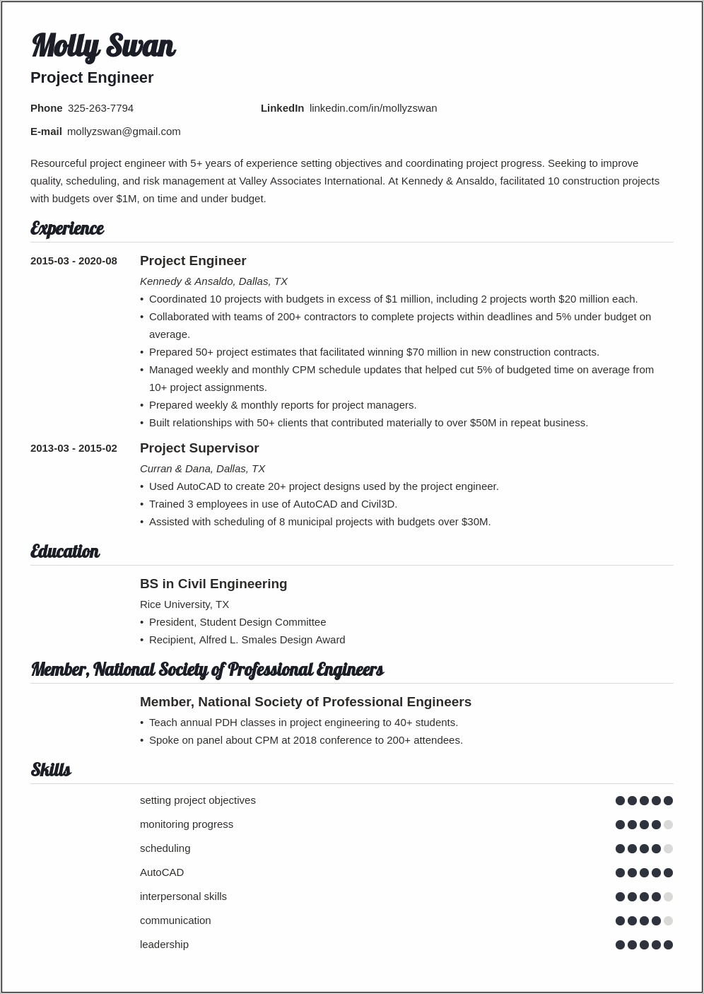 Project Engineer Job Description Resume