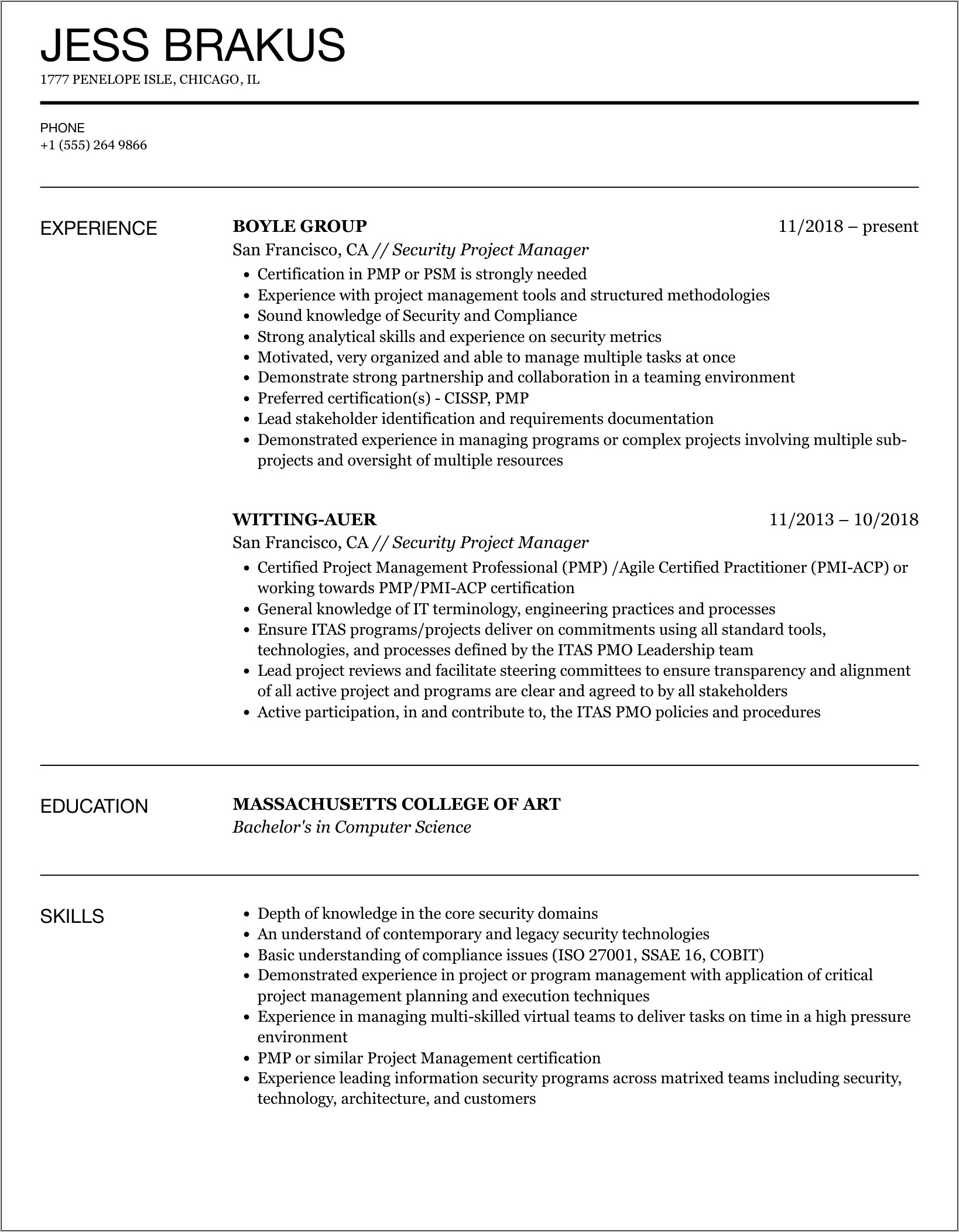 Project Management Competencies Resume Sample