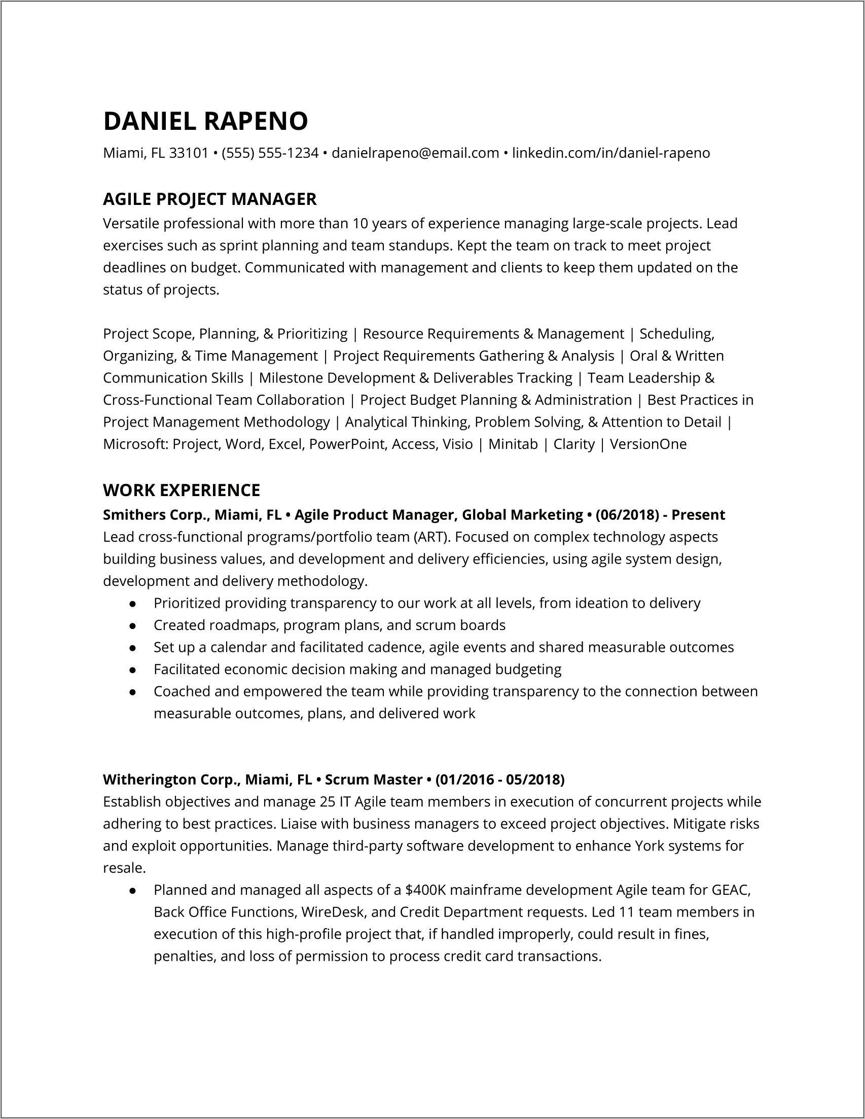 Project Management Coordinator Sample Resume