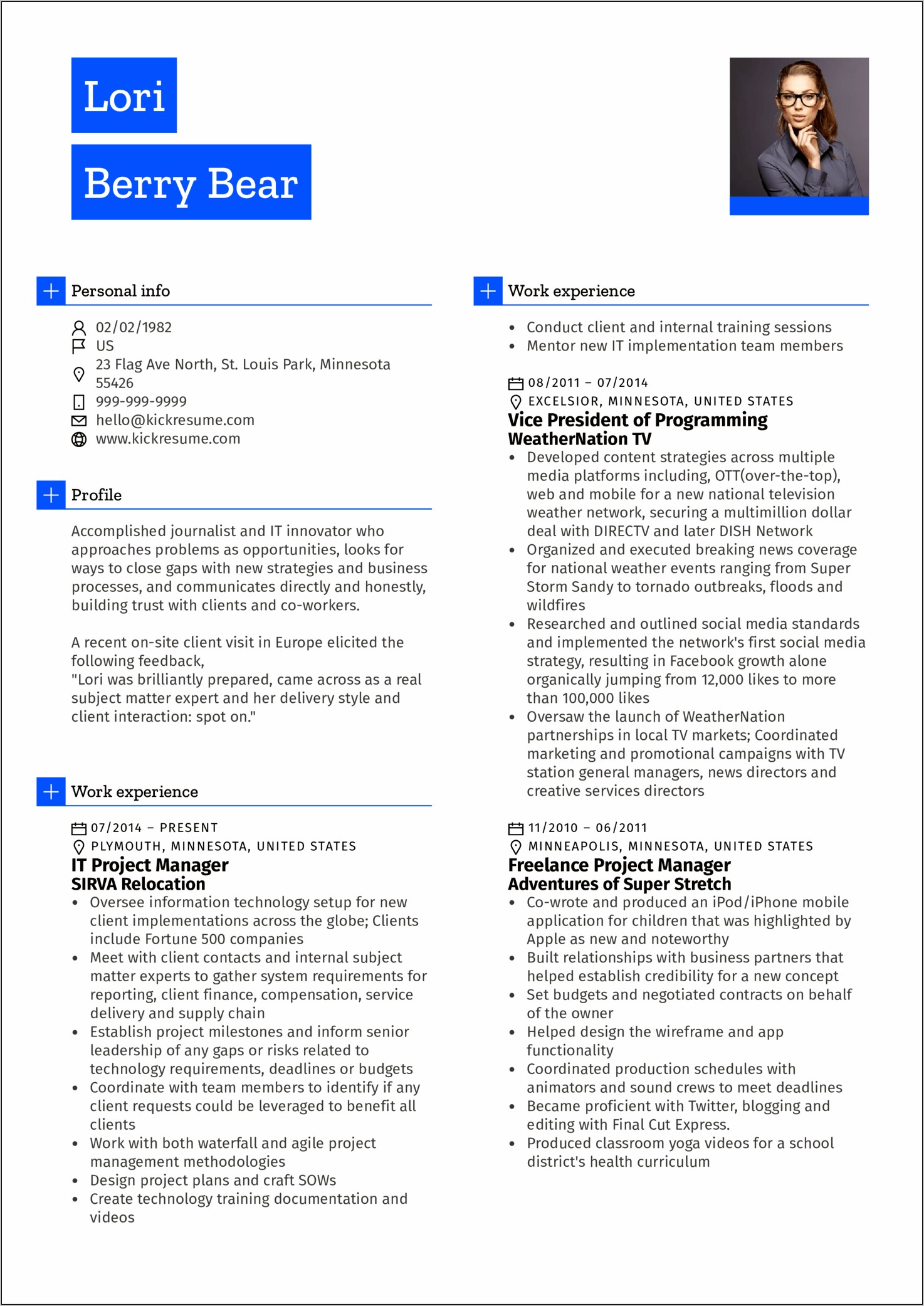 Project Manager Enterprise Example Resume