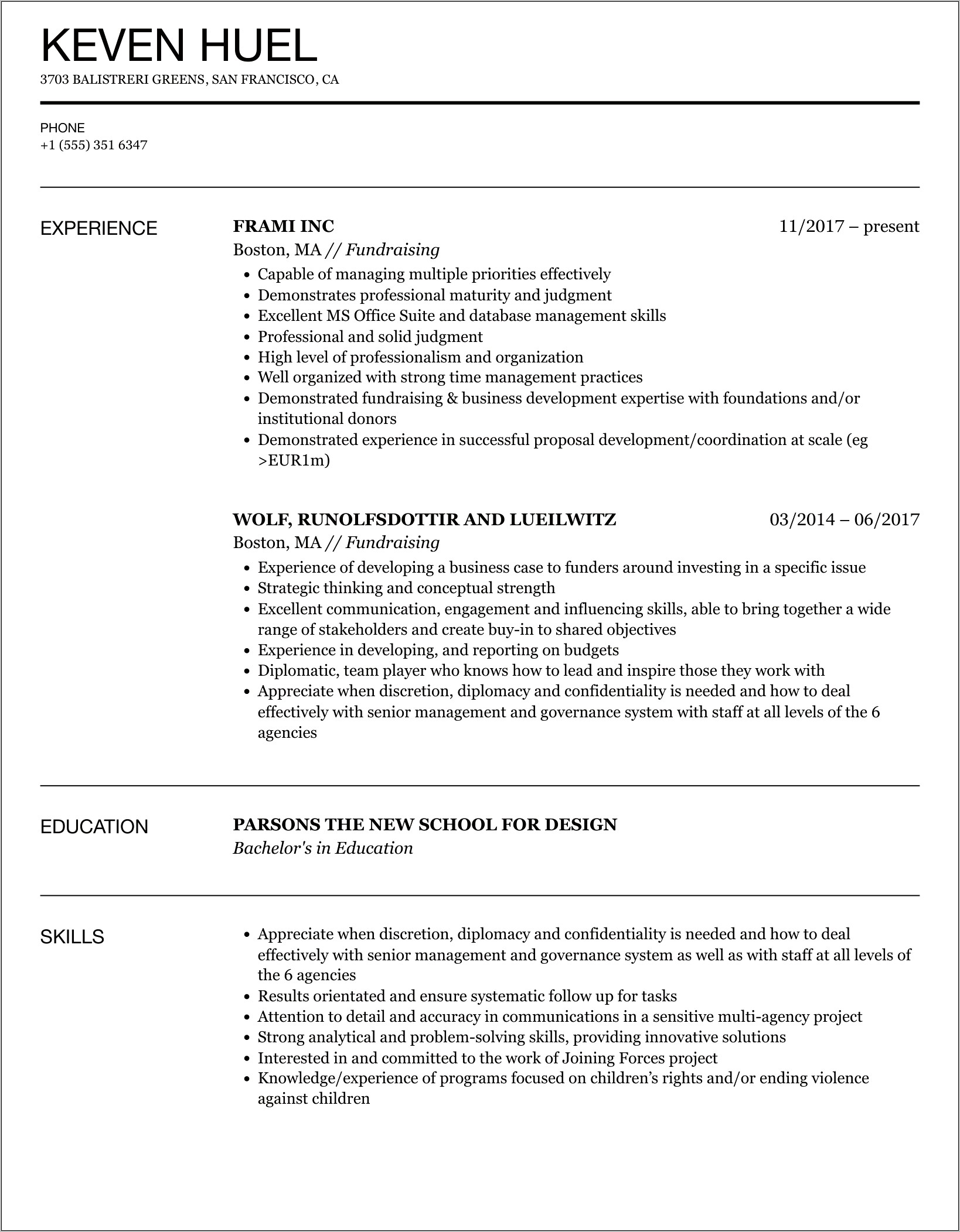 Promoted Donations Skill In Resume