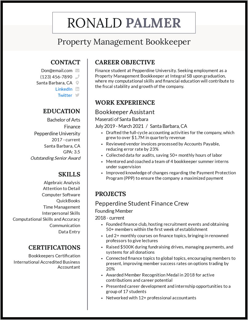 Property Management Accounting Resume Sample