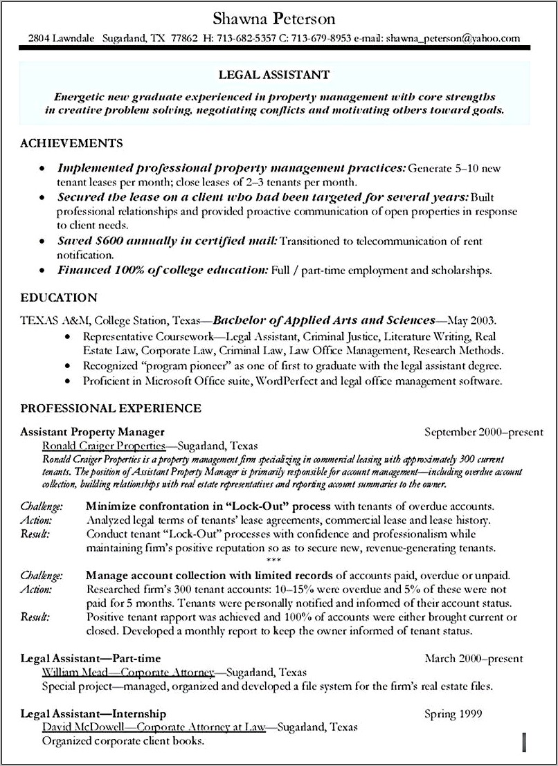 Property Management Description For Resume