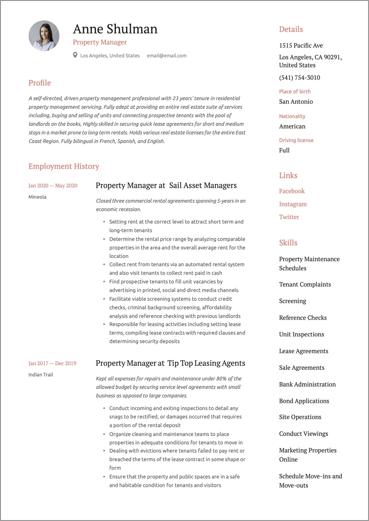 Property Management Duties For Resume
