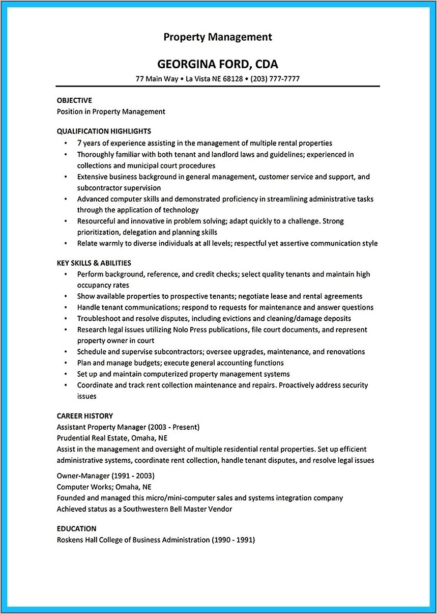 Property Management Office Manager Resume