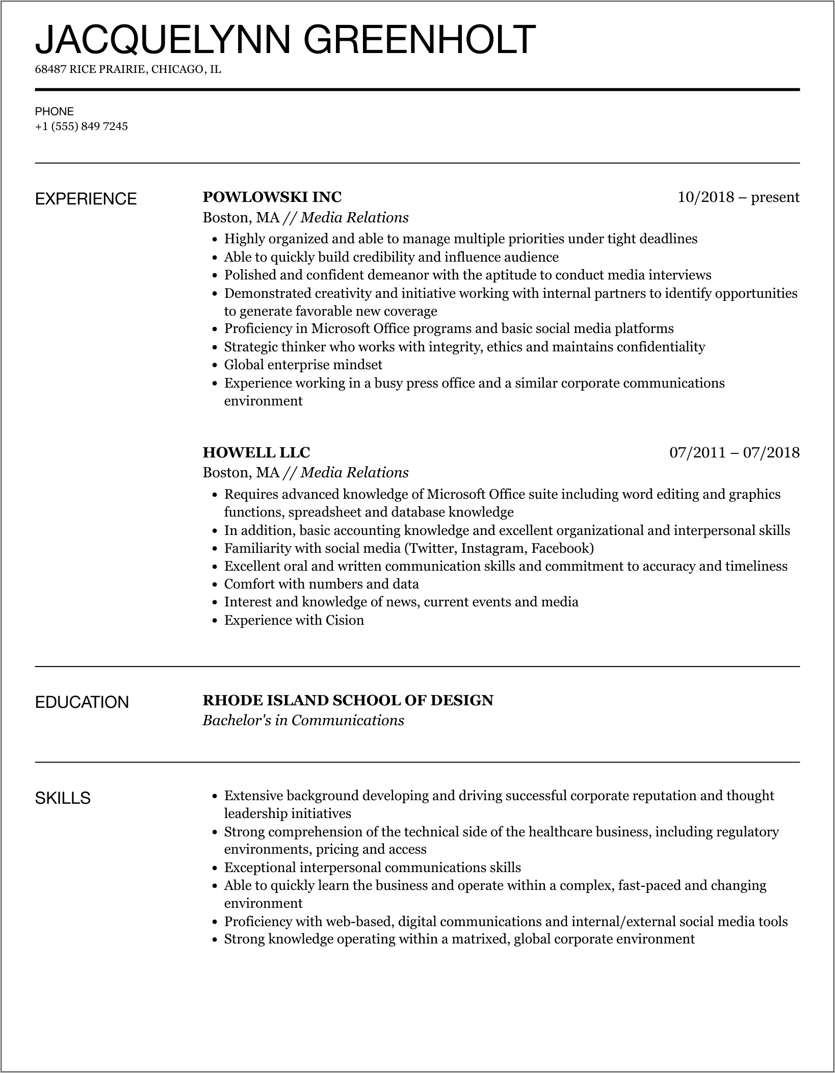 Public Relations Objective Statement Resume