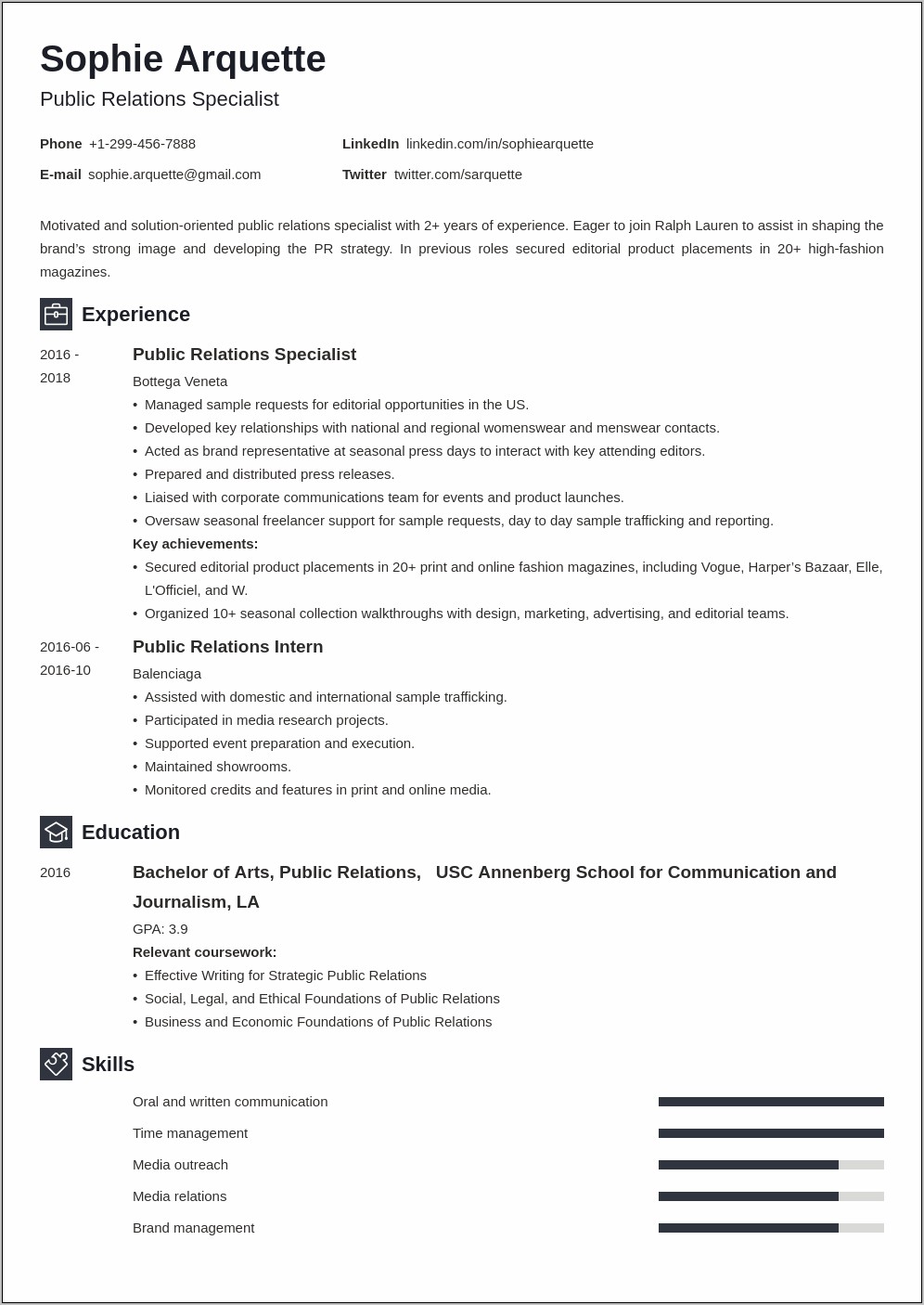 Public Relations Resume Sample Objective