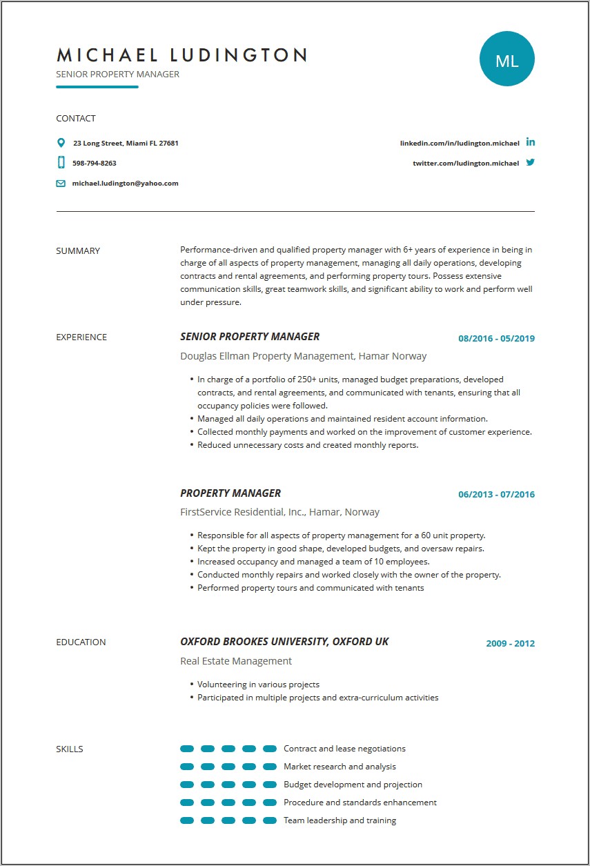 Putting Property Manager On Resume