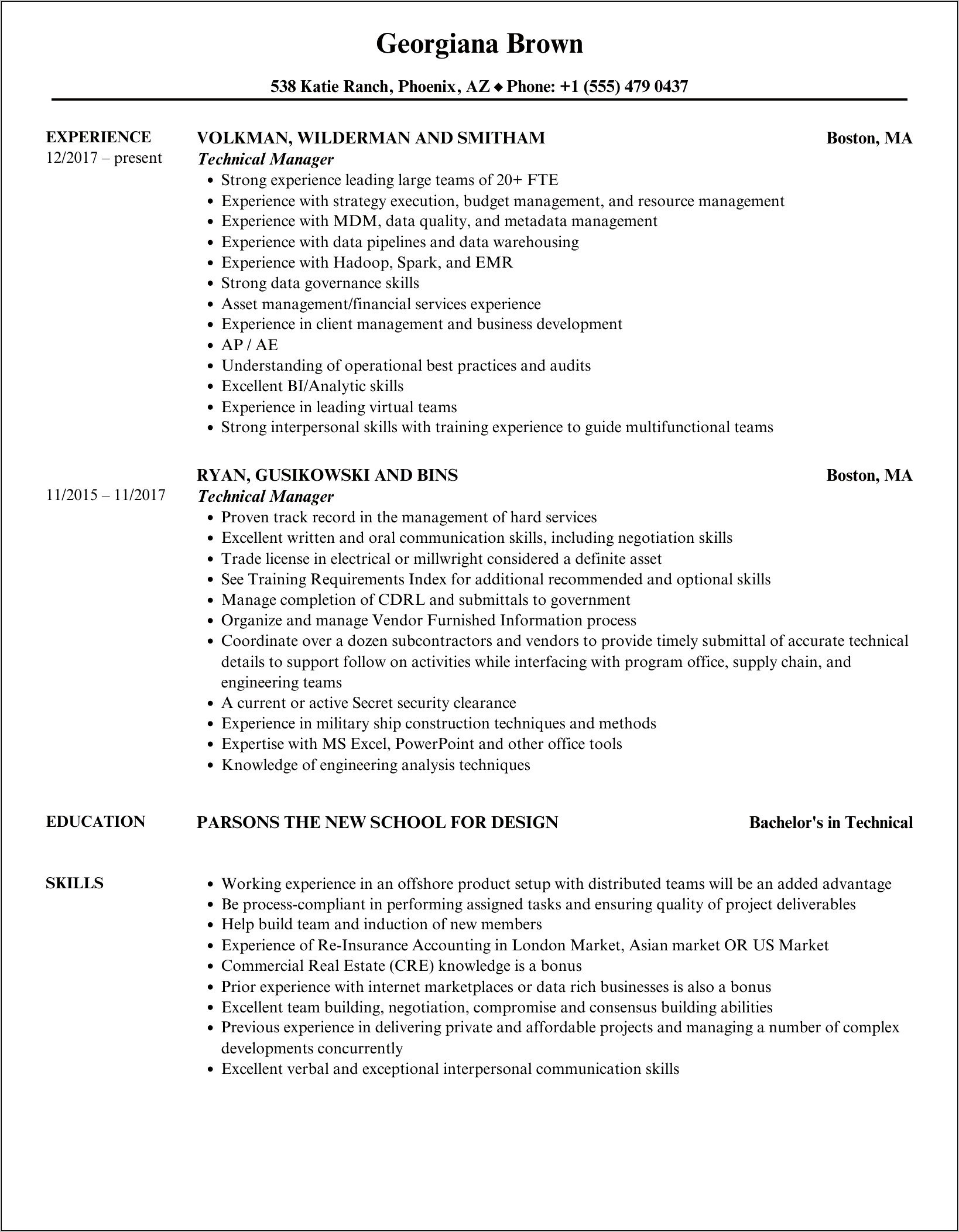 Pwc Technical Manager Sample Resume