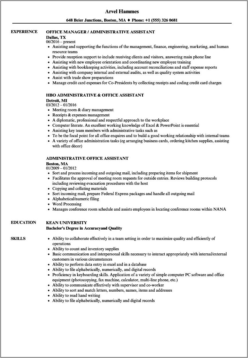 Quality Administrative Assistant Resume Examples