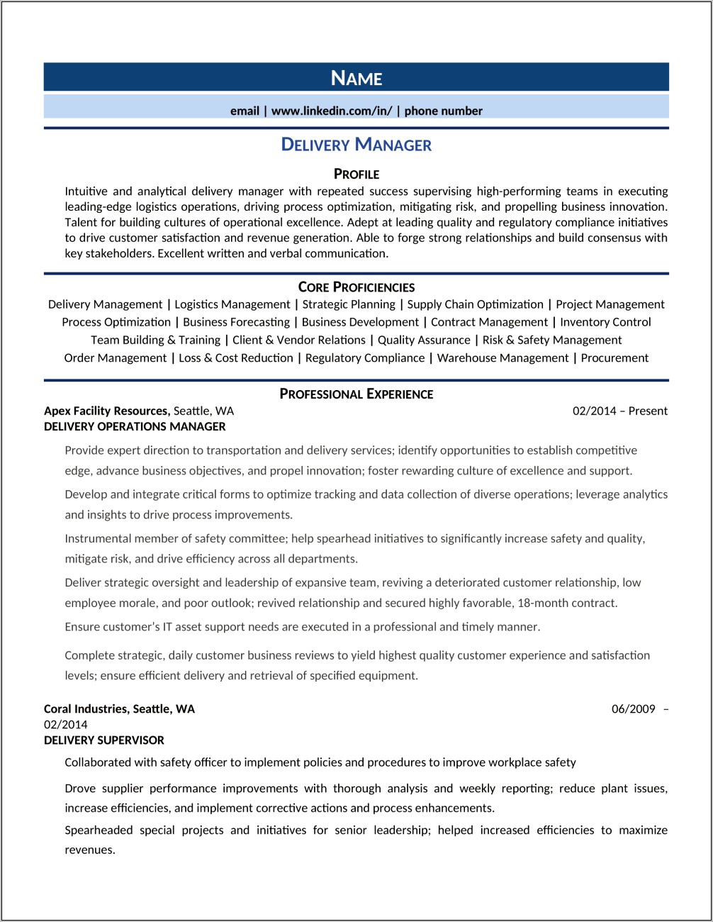 Quality And Safety Manager Resume