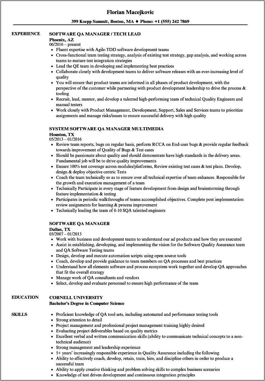 Quality Control Manager Resume Objective