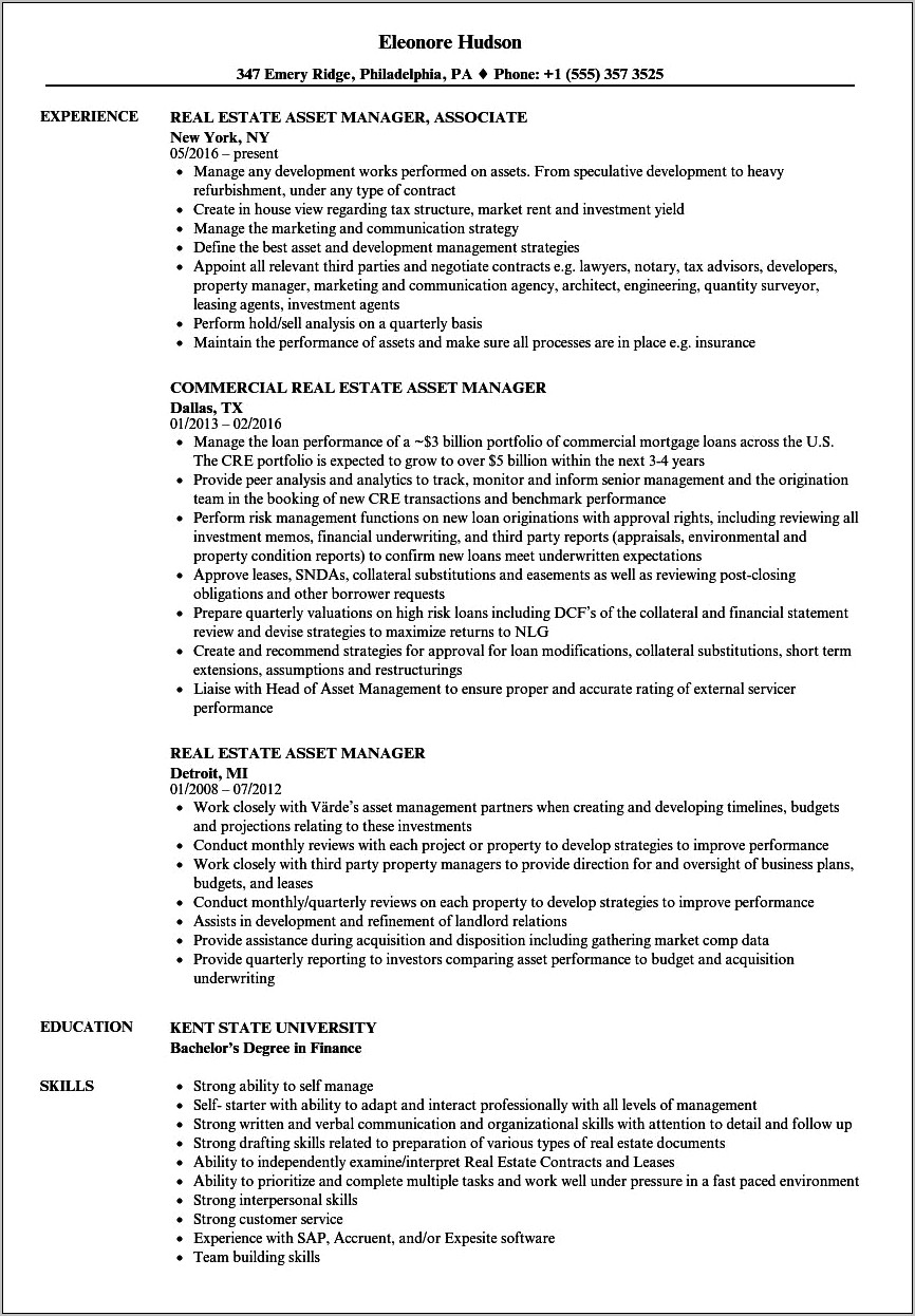 Real Estate Investment Resume Examples