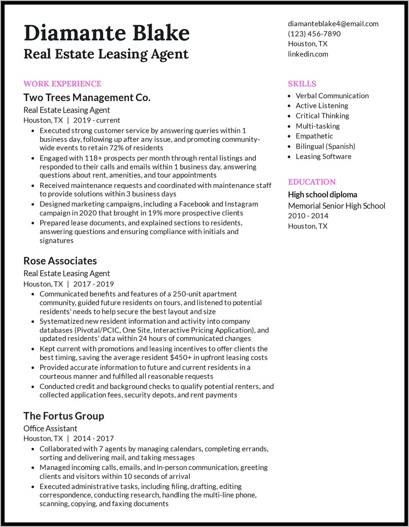 Real Estate Leasing Manager Resume