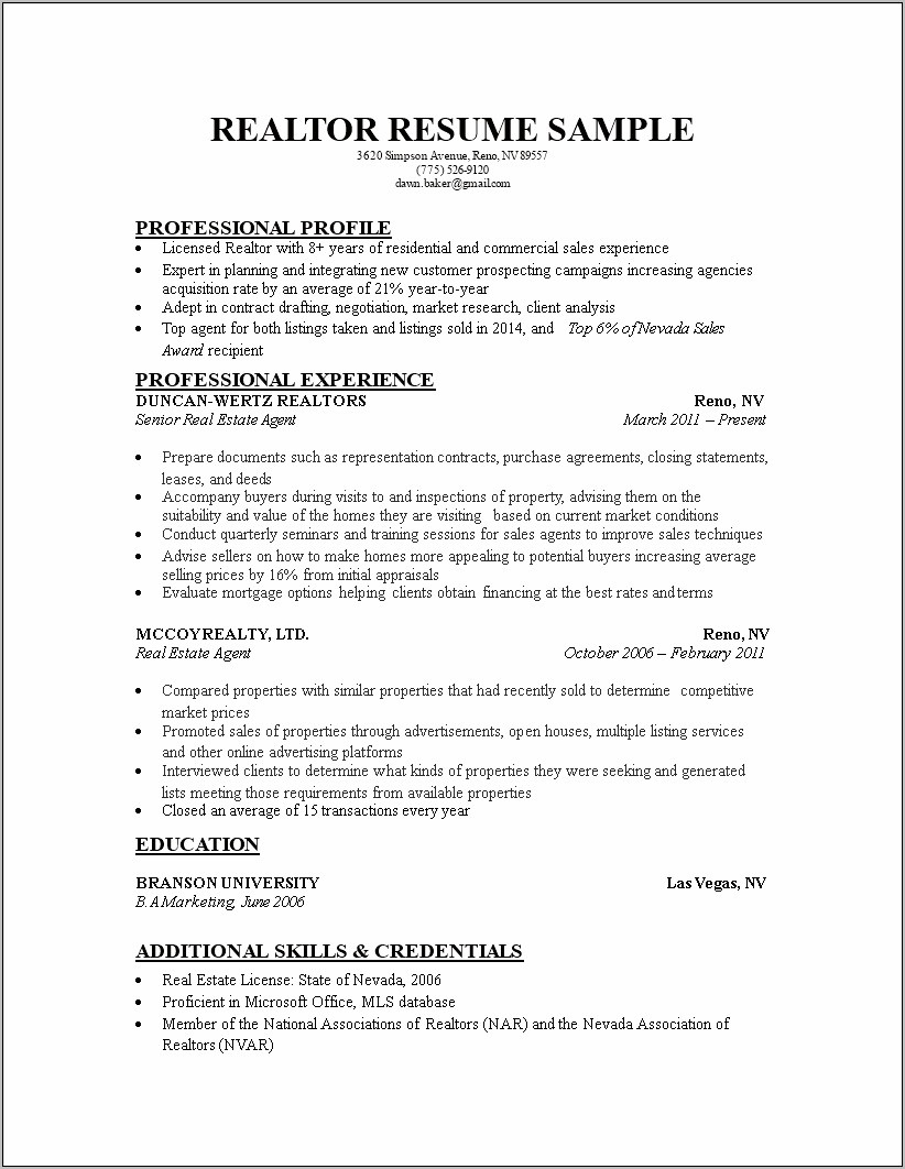Real Estate Marketing Resume Examples