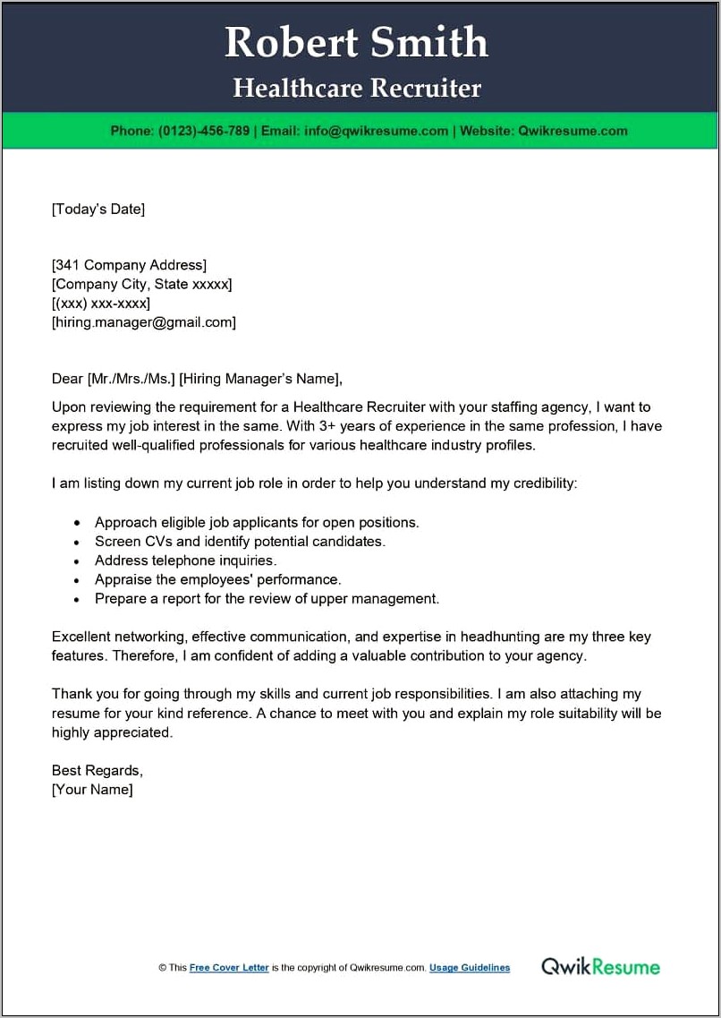 Recruiter Resume Cover Letter Examples