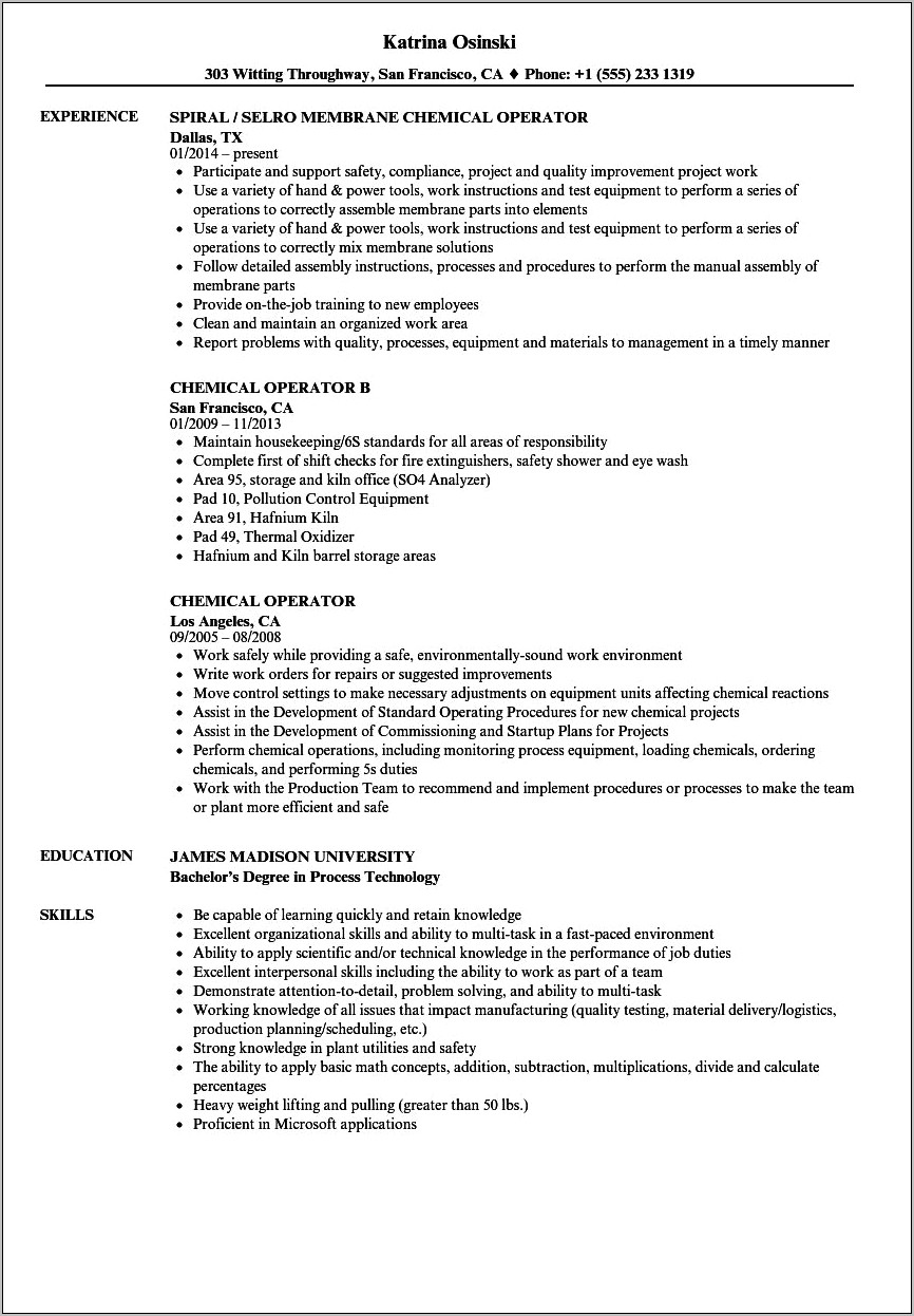 Refinery Operator Resume Summary Examples