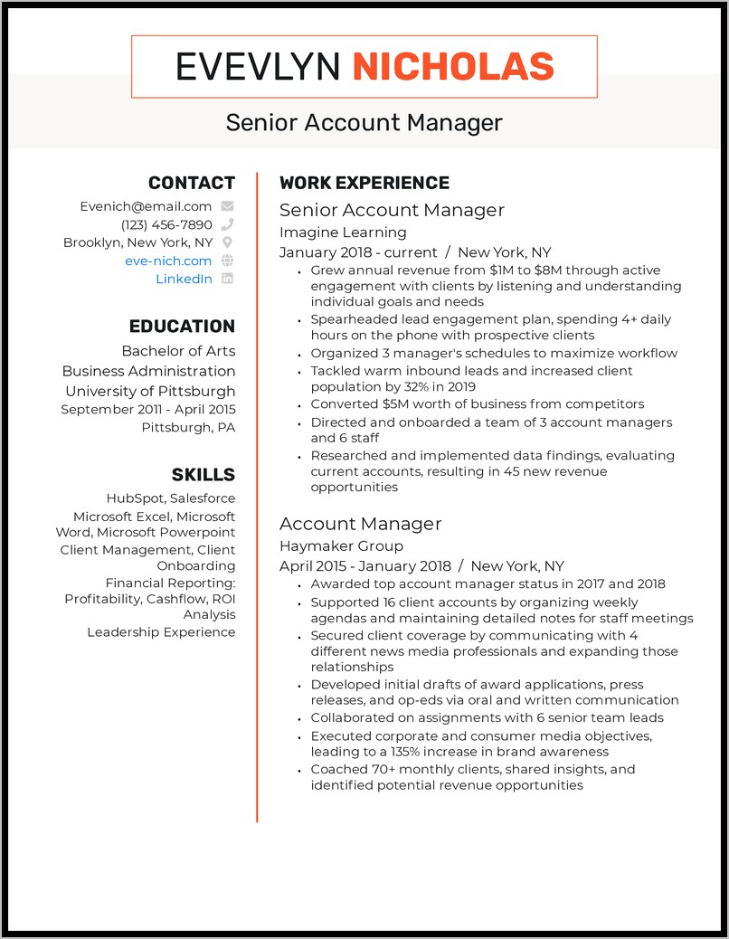 Regional Account Manager Resume Example