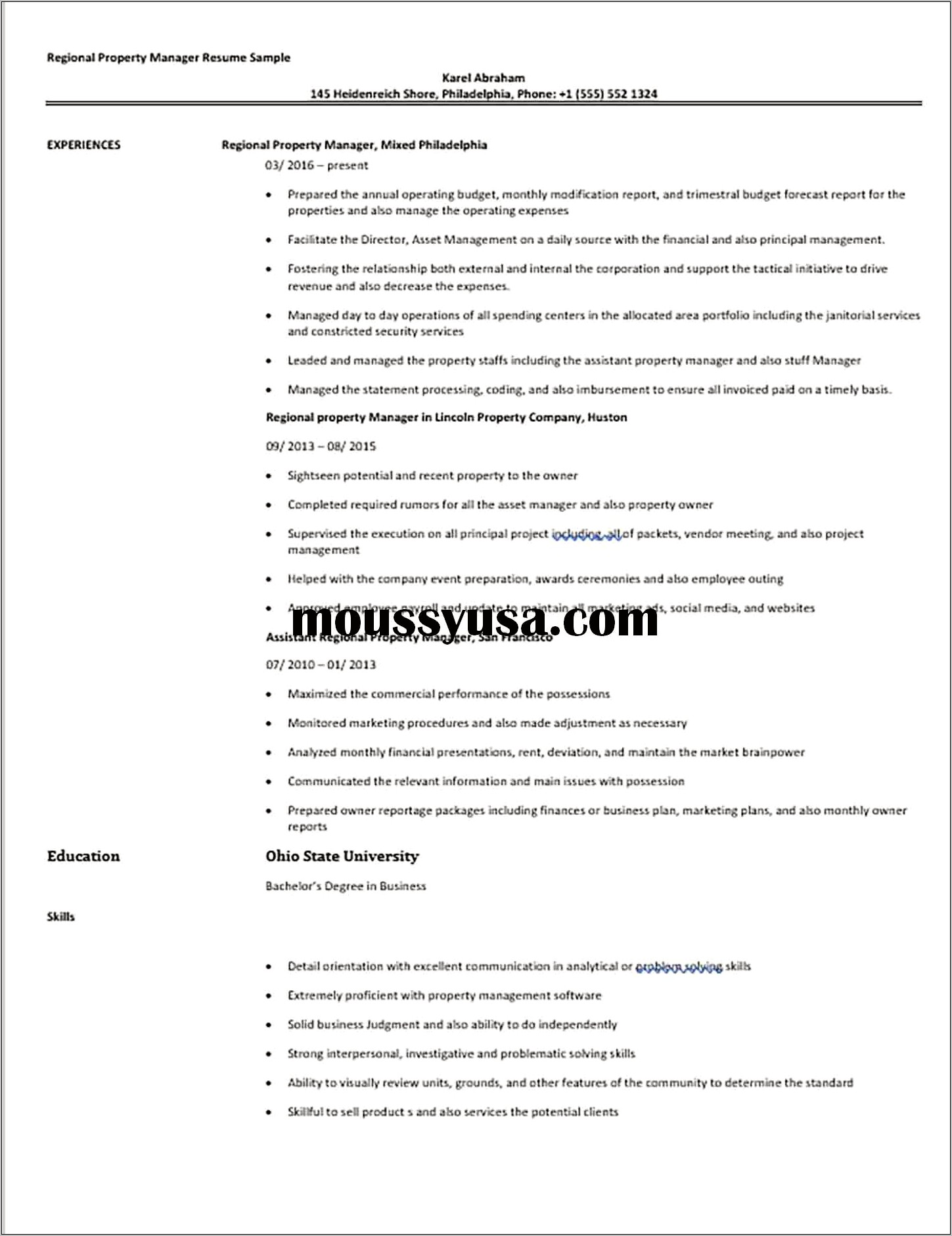Regional Property Manager Resume Template