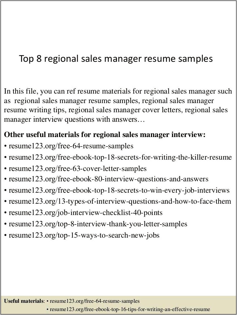 Regional Sales Manager Resume Skills