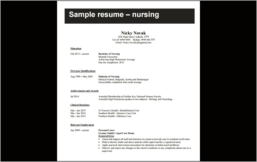 Register Nurse Free Sample Resume