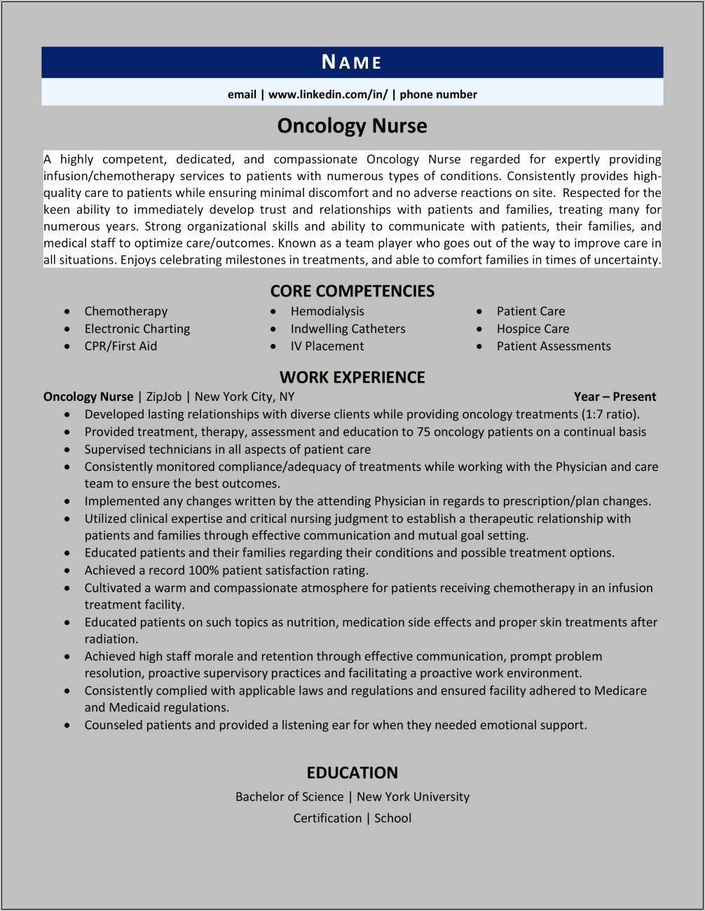 Registered Nurse Oncology Objective Resume