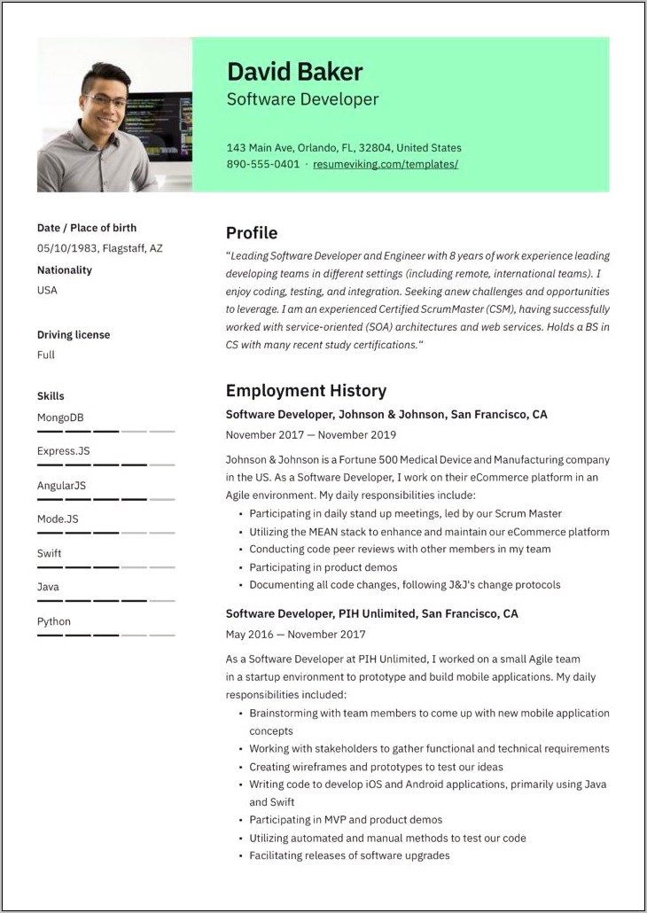 Remote Software Engineer Resume Examples