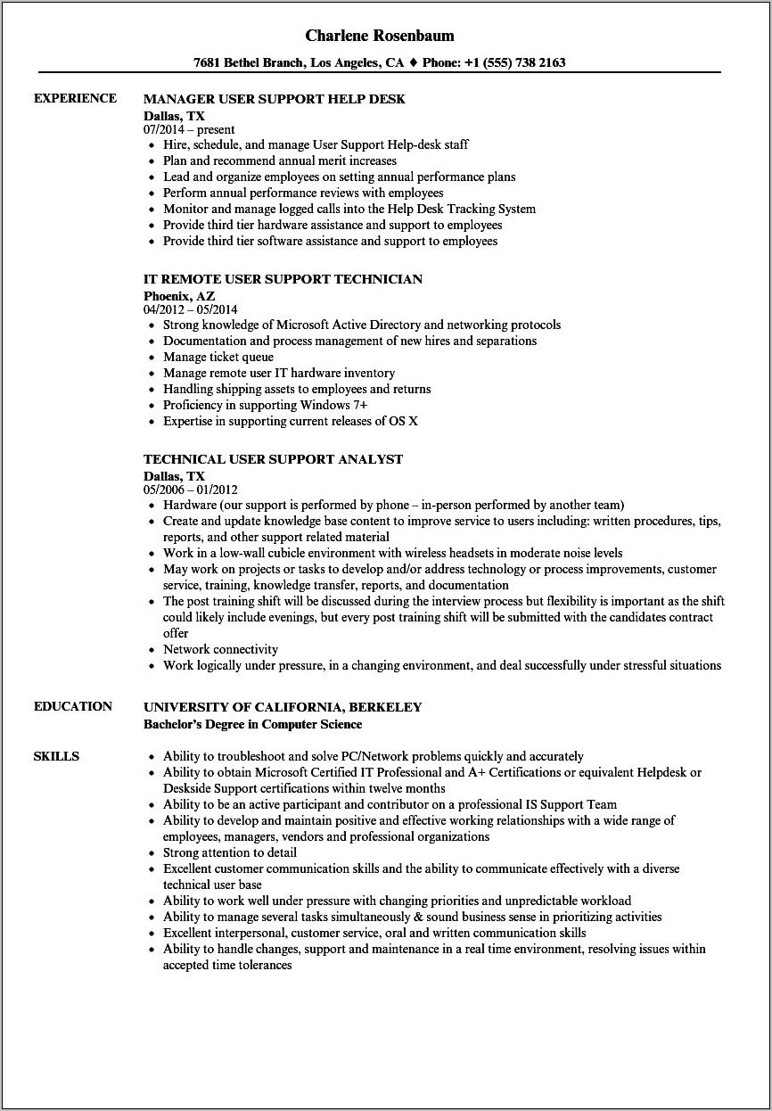 Remote Technical Support Sample Resume