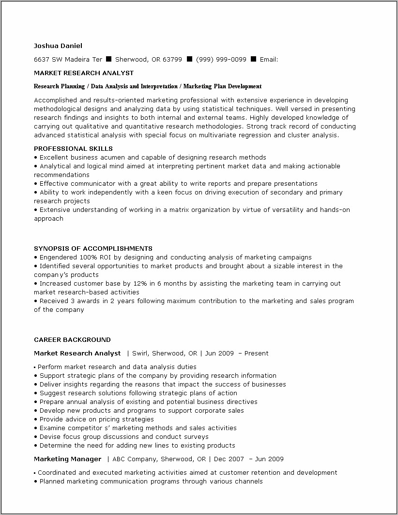 Research Analyst Fresher Resume Sample