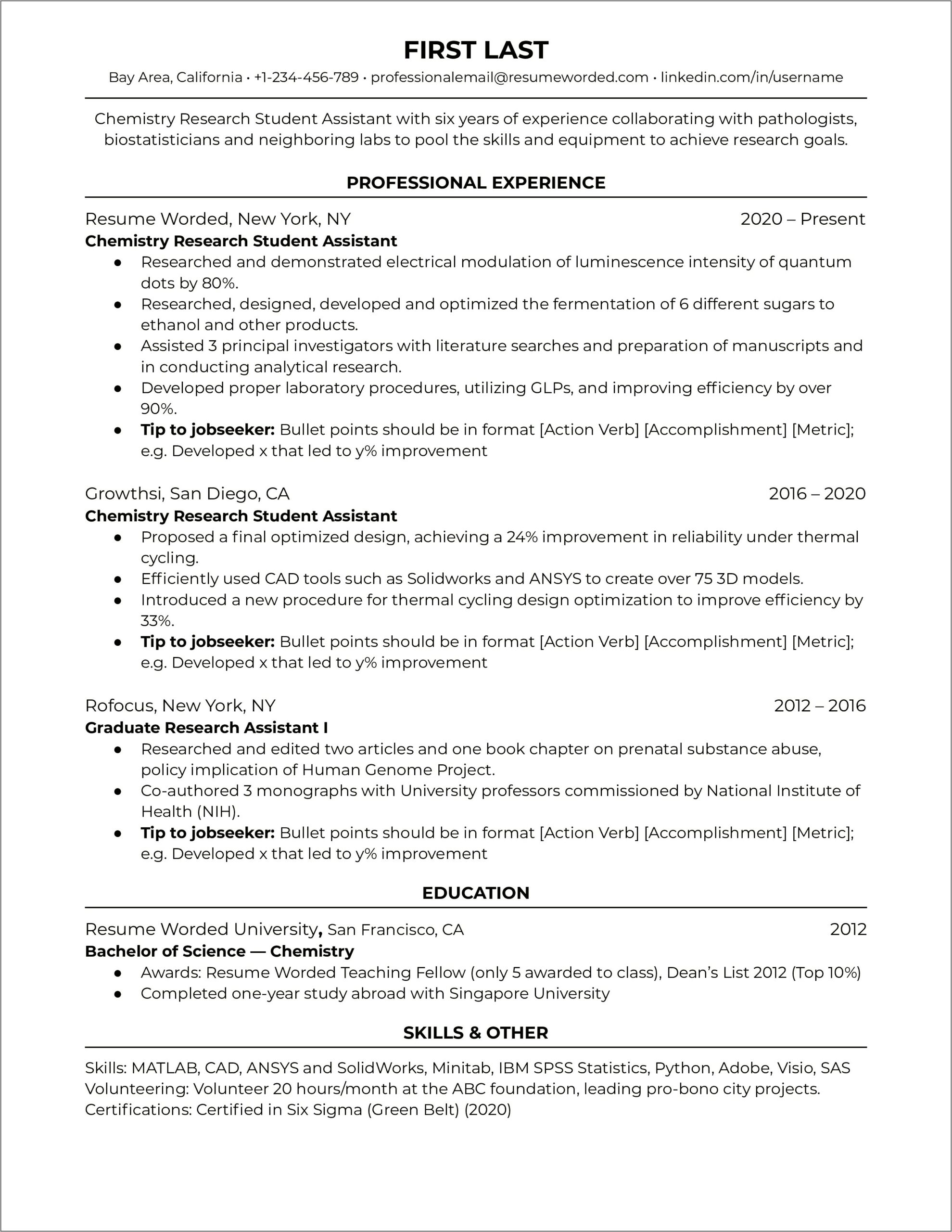Research Assistant Resume Sample 2016