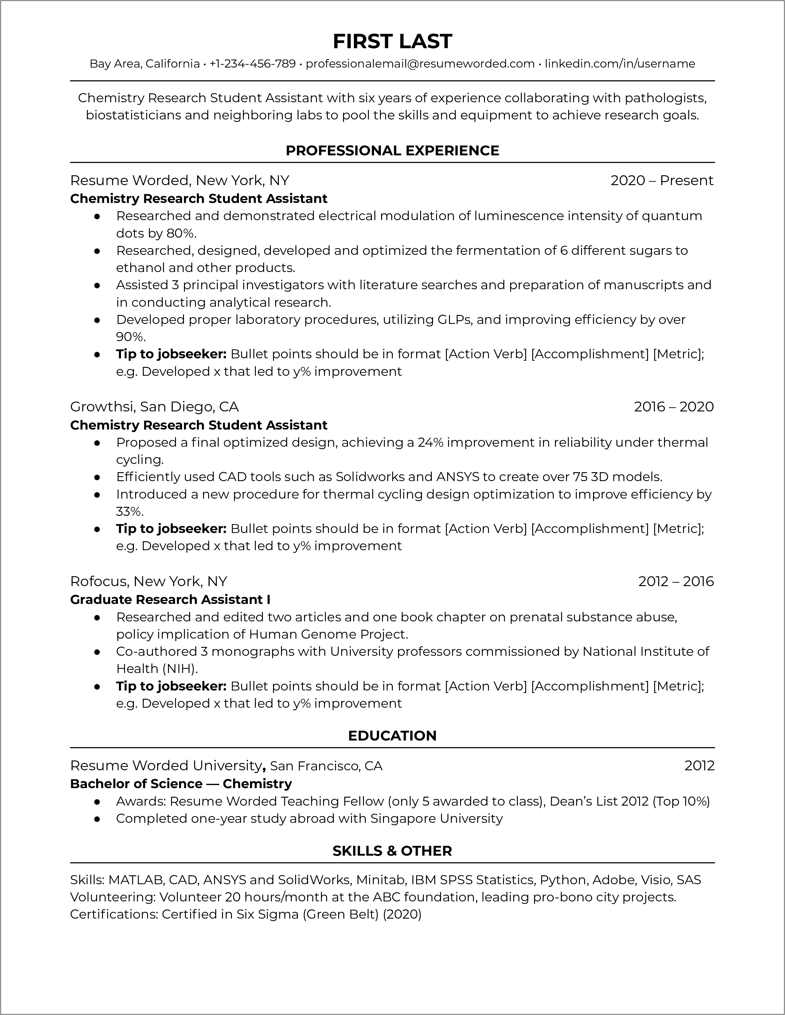 Research Assistant Resume Sample 2016