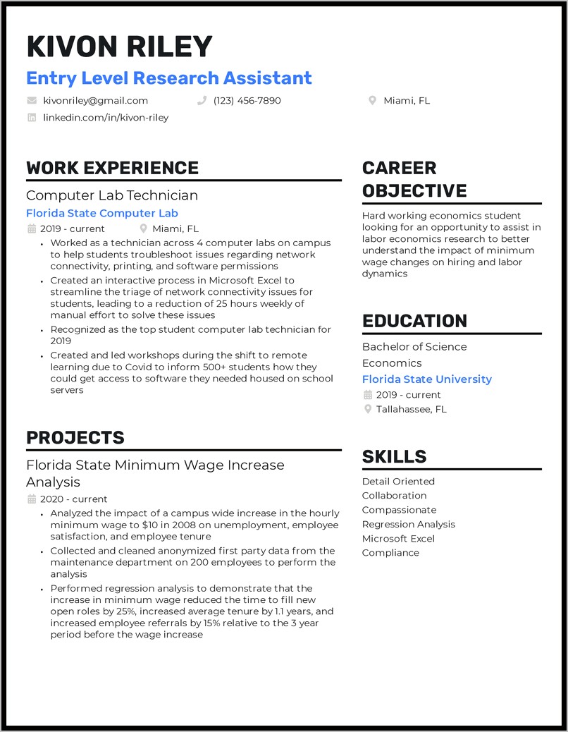 Research Assistant Skills Resume Example