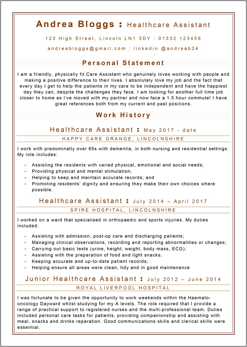Resident Care Aide Resume Examples