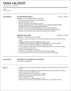 Restaurant Kitchen Manager Resume Examples