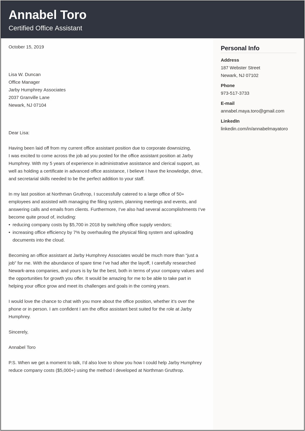 Resume Cover Letter Examples 2019