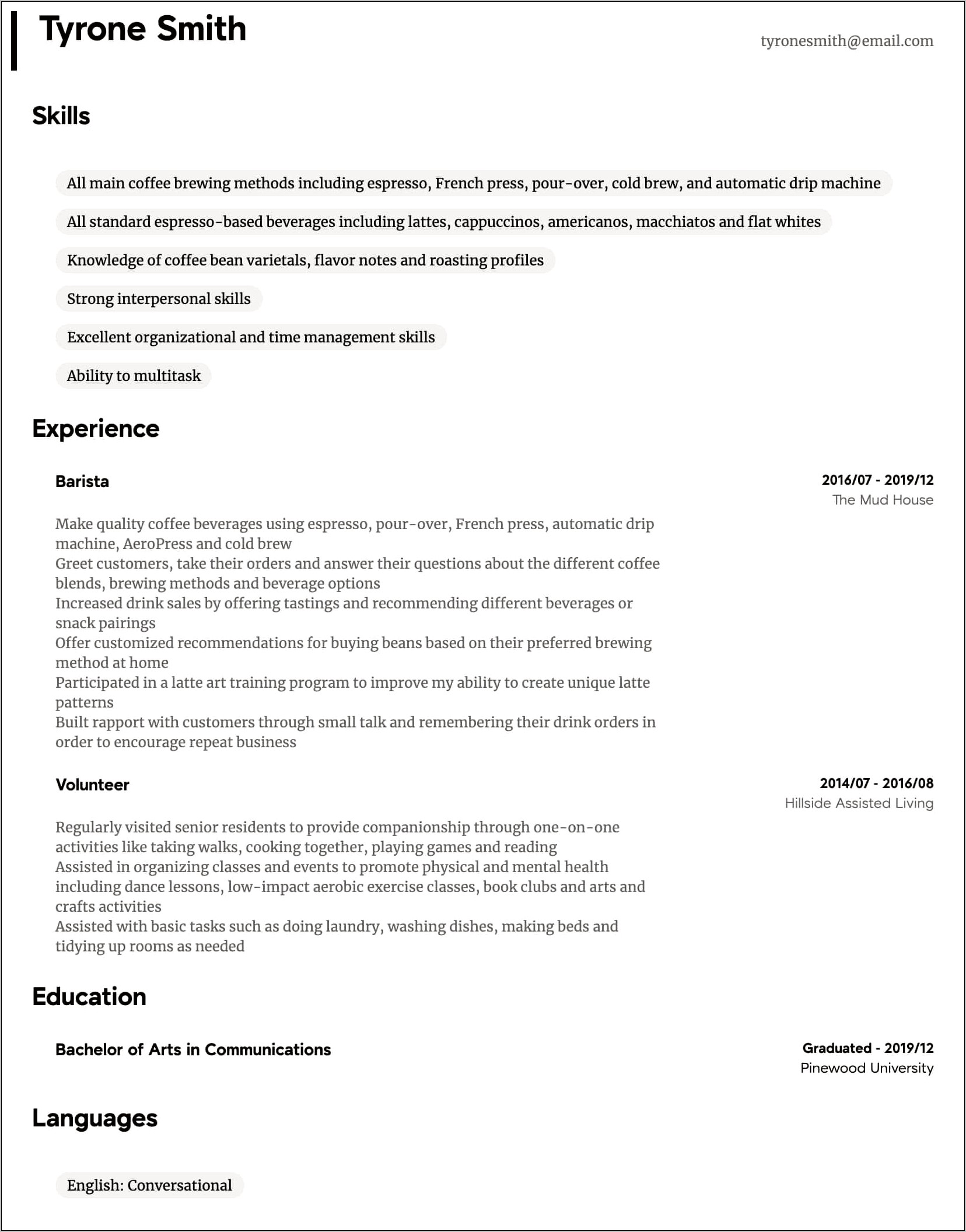 Resume Description For Brewery Job