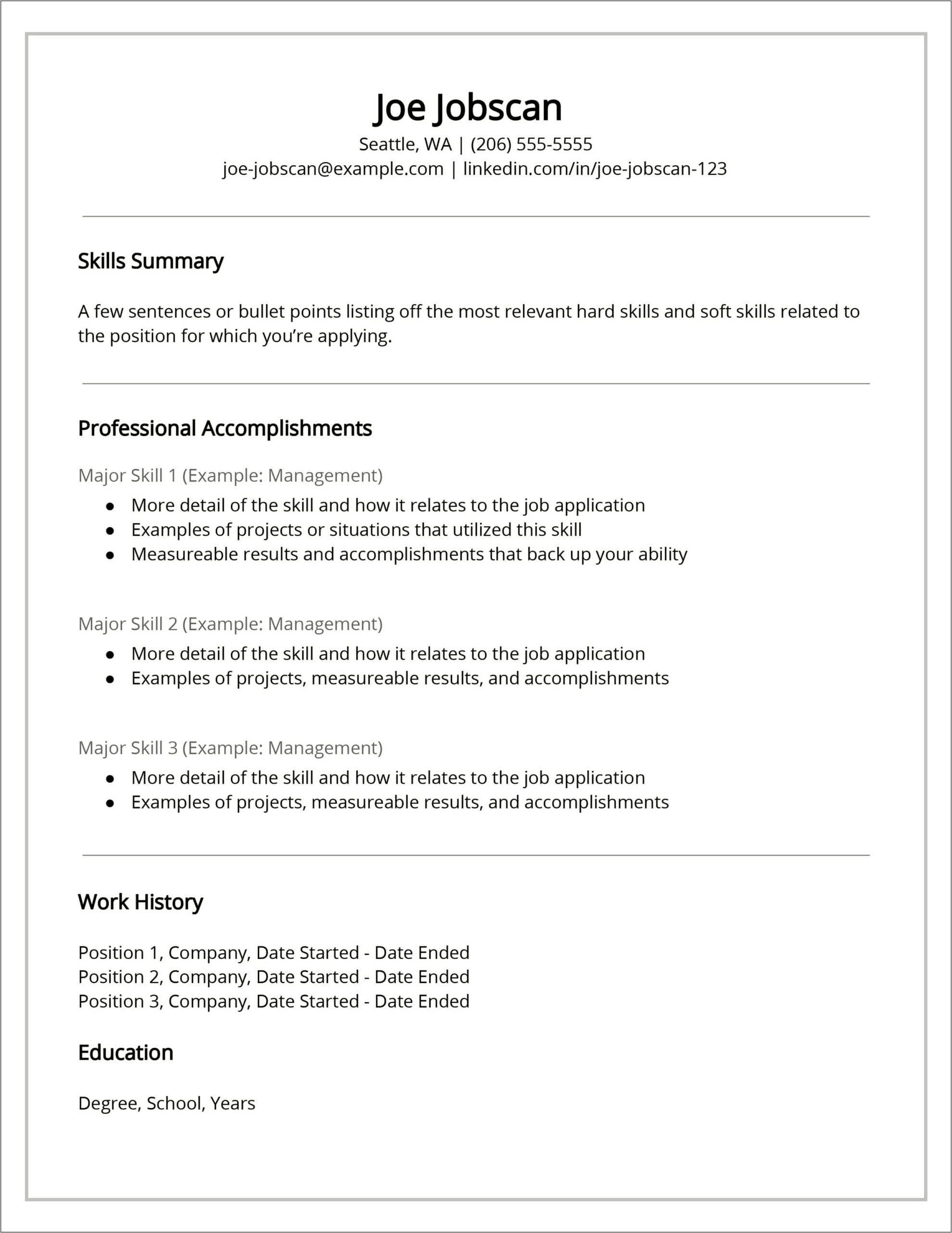 Resume Duties And Accomplishments Examples