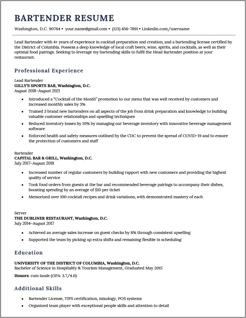 Resume Example 2017 For Servers