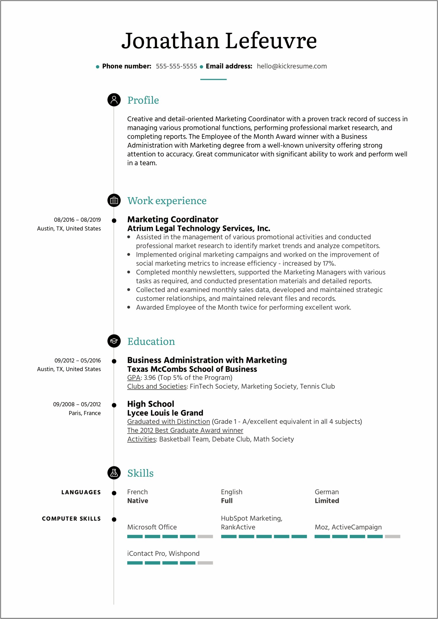Resume Example For Administration Usa