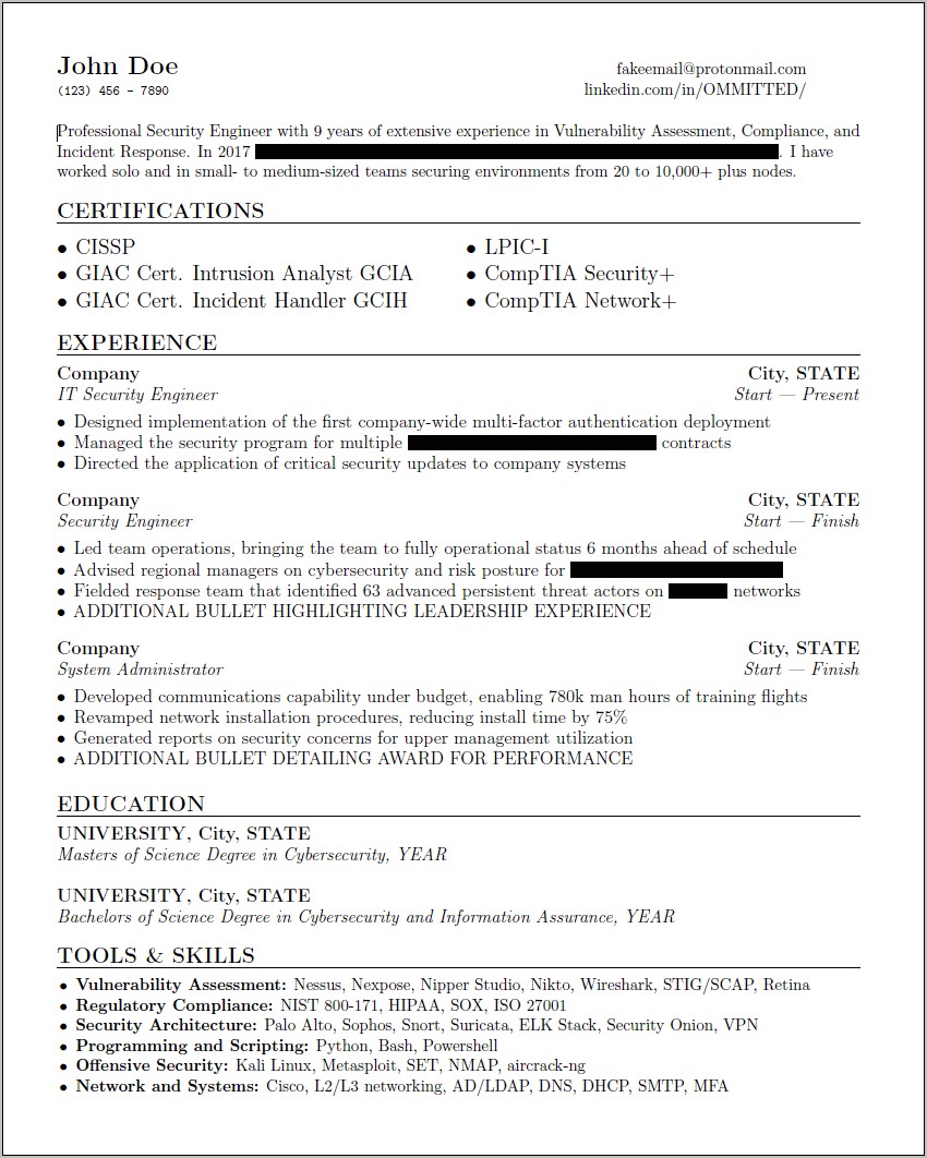 Resume Example For Cyber Security