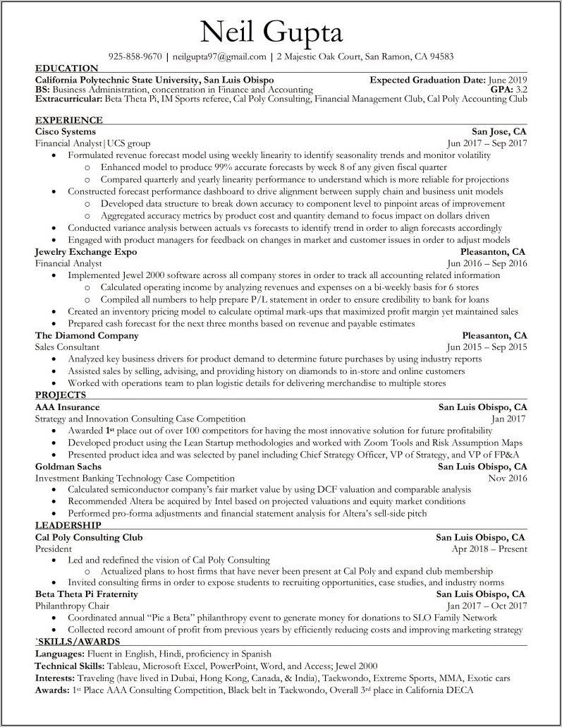 Resume Example For Double Major