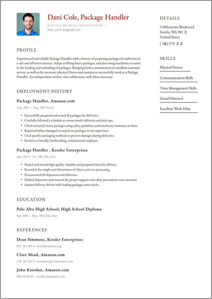 Resume Example For Fedex Worker
