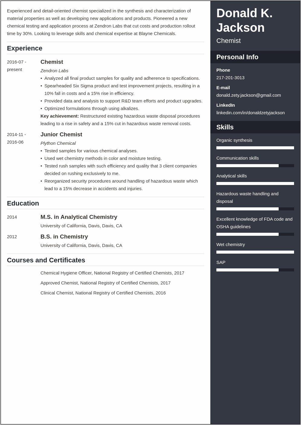 Resume Example Skills Section Science
