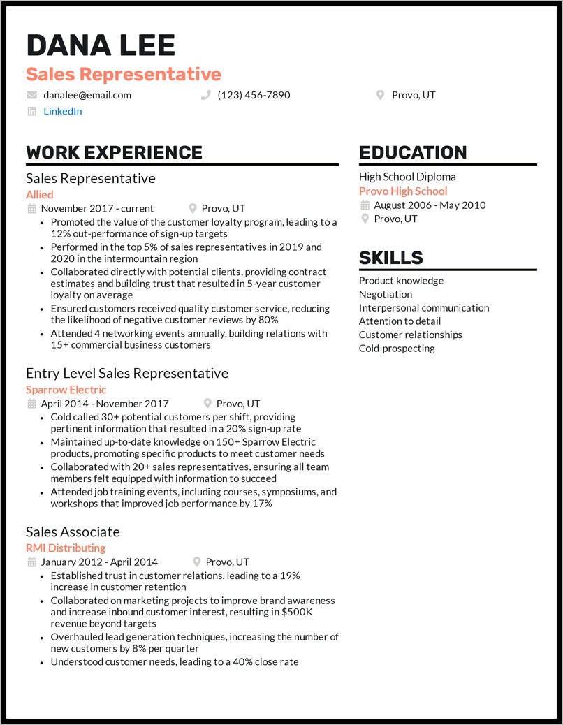 Resume Example With Bullet Points