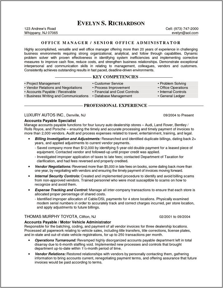 Resume Examples 10 Years Experience