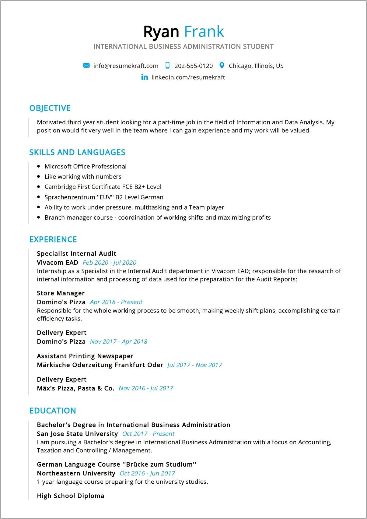 Resume Examples 2017 College Student